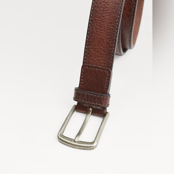 NWT. Zara Man Brown Topstitched Leather Belt. Size 34. - Picture 3 of 14